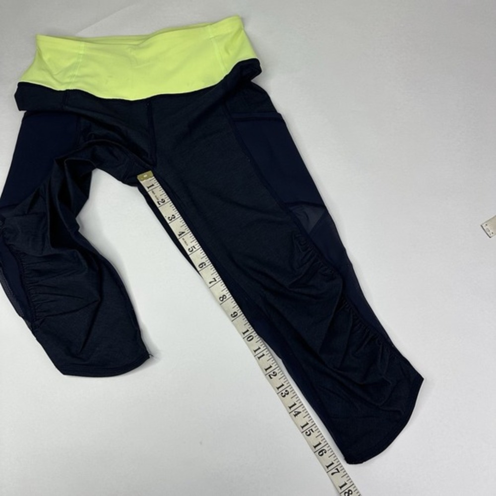 Lululemon Athletica Navy Neon Green Mesh Pocket Cropped Leggings Size 4 - Picture 11 of 12
